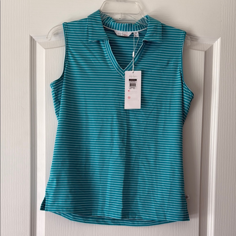 Lady Hagen Teal and White sleeveless  Polo Tank Top NWT